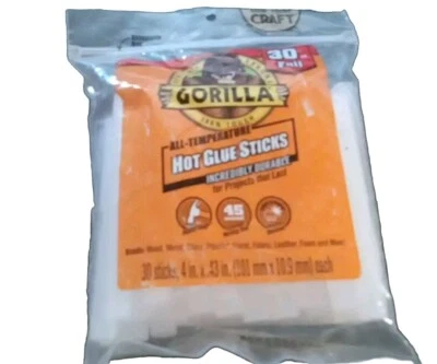 Gorilla Hot Glue Sticks Full Size 30 Count for Crafts & Repairs, All Temp Clear