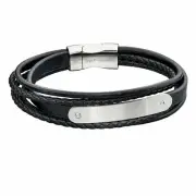 Fred Bennett black leather and stainless steel multi-band ID bracelet