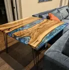 Square River Themed Epoxy Resin Coffee Sofa Center Table Handmade Living Room De