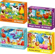 [QUOKKA] Puzzles for Kids Ages 3-5 - 4x30 Pieces Jigsaw Puzzles for Toddlers 4-8 Year Olds - Animal Learning Toys for Kindergarten 2-4 yo - Educational for Boy and Girl