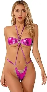 [Choomomo] One Piece Swimsuit for Women Shiny Metallic Bikini Micro Thong Bodysuit Backless Teddy Lingerie