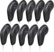 4-9,P,A,S,X 10pcs/Set Black Iron Headcovers Set with Large Leather No. Magentic Closure