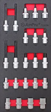 Ampro 1/2" Drive Star Bit Socket & External Star Socket Set 22 Piece TS43228
