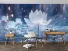 3D Lotus White Floral Wallpaper Wall Murals Removable Wallpaper