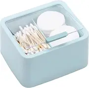 2 Compartments Rectangle Plastic Bathroom Vanity Countertop Storage Organizer Canister Apothecary Jar Qtip Holder with Lid for Cotton Swabs, Balls, Makeup Sponges, Blue