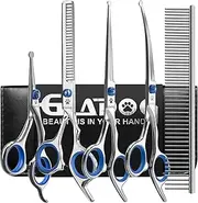 Dog Grooming Scissors Kit with Safety Round Tips, GLADOG Professional 6 in 1 Grooming Scissors for Dogs, Sharp and Heavy-duty Dog Grooming Shears for Dogs Cats Pets