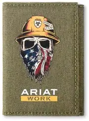 Ariat Western Mens Wallet Trifold Workman Born Dark Green A3401719