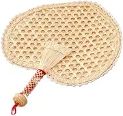 CORHAD Handmade Cattail Leaf Fan Knitted Accessory Portable Handheld Fan Light Yellow for Decor