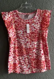 NWT Chicos Orange Ruffle Top Blouse Shirt Flutter Short Sleeve Sz 1 (M)