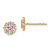 14k 14kt Yellow Gold Madi K Pink CZ Post Earrings