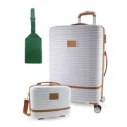 Pierre Cardin LARGE Hard Shell Mini Beauty Case Set Leather Tag - White