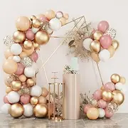 Balloon Arch Garland Kit，Balloons 144Pcs Boho Blush Balloons Garland, Pink And Gold Balloon Arch Kit, Dusty Pink Grey Sand White Balloons for Girl Birthday Wedding Baby Shower Party Decorations