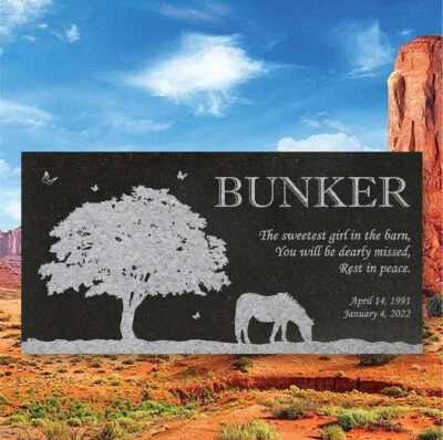Personalized Horse Memorial - Granite Pet Memorial - 6x12 - Bunker