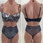 Victoria's Secret Dream Angels Push Up w/o Padding Bra 32DDD Thong XS Silver