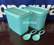 Tupperware Shelf Savers Dry Foods Goods Container Set of 2 with Spoon Blue New