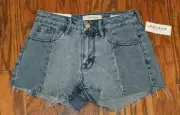 PacSun Los Angeles Bob Style 0238 High Rise Patchwork Blue Jean Short Sz 30