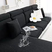 Smiry Waterproof Couch Cushion Covers, Stretch Jacquard Thick Sofa Cushion Covers, Washable Seat Slipcover Elastic Furniture Protector for Pets, Kid (3PC, Black)