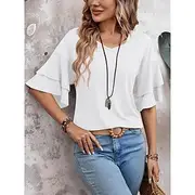 Women's T Shirt Plain Fashion Modern Casual Half Sleeve V Neck Regular Tops Daily Weekend Black White Pink Blue Summer Spring