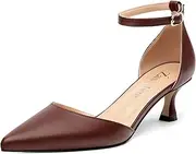[zasudxie] Women's Low Kitten Heel Closed Pointed Toe Pumps Matte Ankle Strap Buckle Wedding Party Dress Shoes for Women 2 Inches