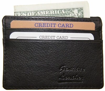 Men's Genuine Leather Front Pocket Slim Thin ID Credit Card Money Holder Wallet