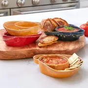 SET OF 2 Rustic Stoneware SERVING BOWL SET Soup & Side Chip & Dip Salad w HANDLE