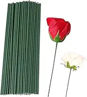100 Pcs Plastic Flower Stems, Artificial Floral Rod Flower Stem Plastic Floral Stem,Artificial Flowers Fake Bouquet Plant Support Stick,Green Flower Sticks Plant Stub Wire DIY Crafts Bouquet Stem