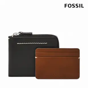 【FOSSIL 官方旗艦館】Westover 真皮拉鍊L型卡片夾包2件組-黑色 ML4594001 (禮盒組附鐵盒)