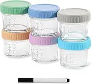 6 Pack Glass Baby Food Storage Containers - 4 Oz Glass Jars with Lids Microwave Dishwasher Freezer Safe 100% Leak Proof BPA Free Reusable Baby Snack Containers