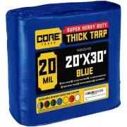 CORE TARPS Thick Tarp 20'x30'x20-MIL Blue Heavy Duty Multi-Purpose w/ Grommets