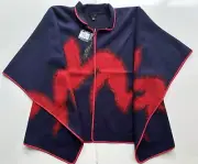 NWT Jerry T Art-To-Wear Women’s Shawl Cape Jacket Navy Red Sz L