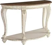 [Signature Design by Ashley] Realyn French Country Semi-Circle Console Table, White & Brown