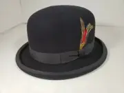 BAILEY CLAYTON FUR FELT HAT BLACK BOWLER DERBY MADE IN USA