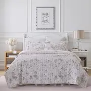 Laura Ashley Home - Breezy Floral Collection - 100% Cotton, Reversible, Lightweight & Breathable Bedding, Pre-Washed for Added Softness, Queen, Pink/Grey