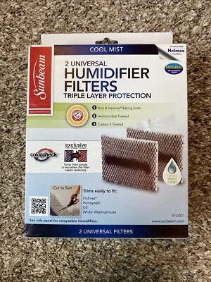 Sunbeam 2 Universal Humidifier Filters Cool Mist Triple Layer Protection