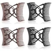 4 Pieces Stretchy Double Comb Hair Clip Adjustable Elastic Hair Comb No Crease Hair Pins Hair Accessories For Women Curly Thick Wavy Hair Pony