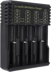 USB 4 Slot Battery Charger for Li-ion, Ni-MH, Ni-Cd - Compatible with 26650, 18500, 18490, 18350, 17670, 14500, 10440, 16340, RCR123, AA, AAAA, C Batteries