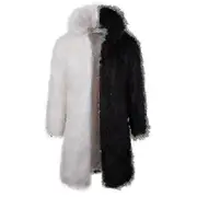 Mens Long Faux Fur Coat Winter Stand Collar Jacket Outerwear Overcoat black and white 2XL