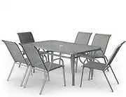 ALFORDSON Outdoor Dining Set with 1 Pcs Patio Table and 6 Pcs Chairs, 7 Pcs Grey Indoor Bar Set, Garden Patio Furniture for Patio, Garden, Lawn, Balcony and Swimming Pool Side
