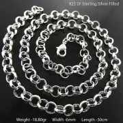 Necklace Real 925 Sterling Silver Filled Solid 6mm Rolo Belcher Chain 50cm