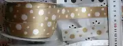 Embroidered Random Spots GOLD & PEARL 100% Poly5 Metre 23mmW Cherry BLD14