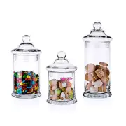 Set of 3 Clear Glass Apothecary Jars Elegant Storage Jar with Lid, Decorative...