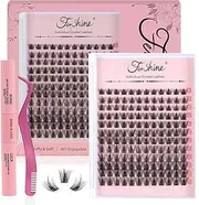 Fenshine Cluster LashesIndividual Lashes Wide Stem C/D Curl 9-15mm Length DIY Eyelash Extension Individual Soft False Lashes for Personal Use at Home (MIX 9-15mm, Wheat Style)