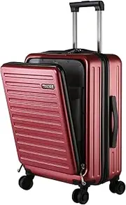 [TydeCkare] 20 Inch Carrry On Luggage with Front Zipper Pocket, 45L, Lightweight ABS+PC Hardshell Suitcase & Spinner Silent Wheels, Convenient for Business Trips,Wine Red