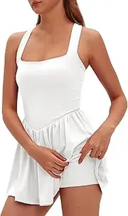 [windysun] Womens Square Neck Tennis Dress Built in Shorts and Removable Bra Golf Athletic Outfits Workout Yoga Wear