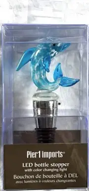 Pier 1 Imports LED Bottle Stopper Art Glass DOLPHIN Flashing Lights Rare