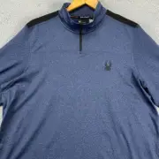 Spyder Active Pullover Shirt Mens Large Navy Blue Quarter Zip Activewear Stretch