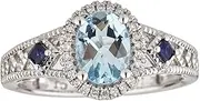 [Gin & Grace] Gin and Grace 14K White Gold Genuine Aquamarine Ring with Diamonds for women | Ethically, authentically & organically sourced (Oval-cut) shaped Aquamarine hand-crafted jewelry for her | Aquamarine Ring for women