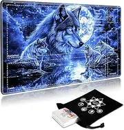 SichKards Wolf MTG Playmat with Card Storage Bag,24"x14" Non-Slip Rubber Base,Smooth Surface for Card Game Lovers-Wolf 002