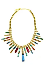 Rectangle Facet Jewel Fan Necklace--ADO-ANC-8153