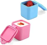 2pcs Dip Container for OmieBox Lunch Box,113g Leakproof Salad Dressing Container Dip Sauce Cups Small Silicone Spice Container with Lid for Kids School Picnic Travel (Blue, Pink)